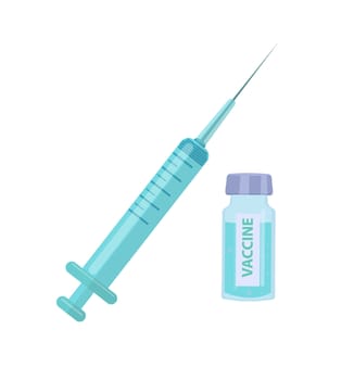 Vaccination protection against virus and disease. Syringe and glass jar with a vaccine, medicine concept icon flat style. Isolated on a white background. illustration.