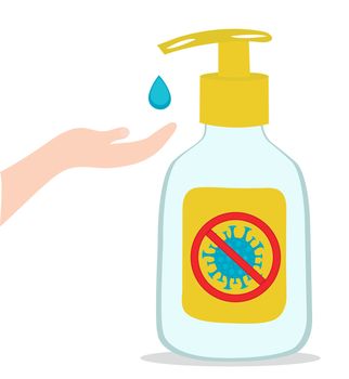 Hand sanitizers kill most bacteria, fungi and stop some viruses such as coronavirus. Hygiene product. Covid-19 spread prevention. illustration.