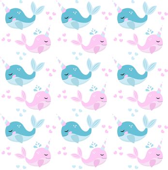 Little whale unicorn, seamless pattern, modern cartoon style. illustration.