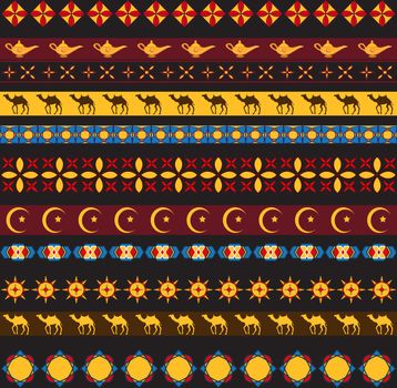 Ramadan kareem seamless pattern with borders, tribal style. Arabic ancient endless background. illustration.