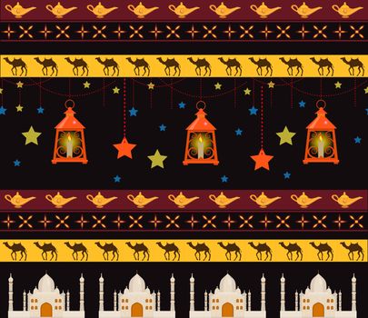 Ramadan kareem seamless pattern with borders, tribal style. Arabic ancient endless background. illustration.