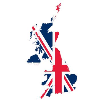 A United Kingdom of Great Britain and Northern Ireland map on white background with clipping path
