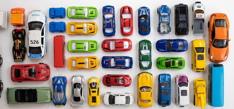 Car toy on white background top view