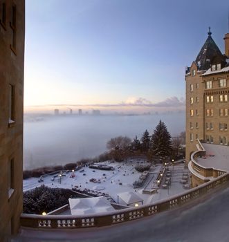 Hotel Macdonald Edmonton Sunrise over the foggy valley