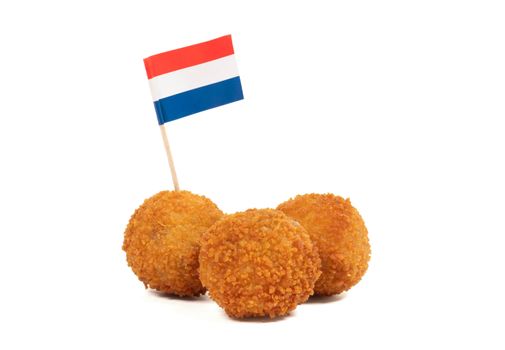 Dutch traditional snack bitterbal with a dutch flag, isolated