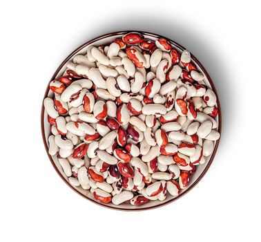 Beans in bowl top view isolated on white background