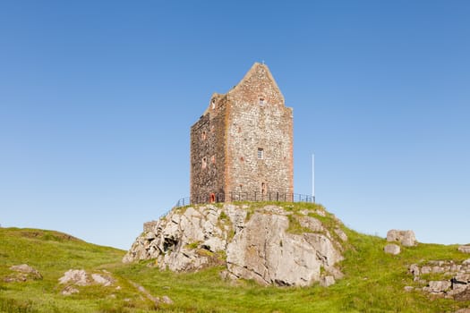 A close up picture of Smailholm tower in the Scottish Borders.  The tower was build in the 1400's as protection from border raiders and the elements.