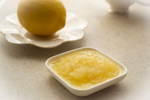 Puree of lemon on light background. Healhty life style