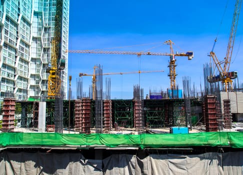 The under construction building at construction site