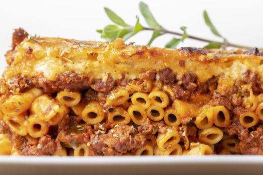 greek pastizio noodle dish with cheese