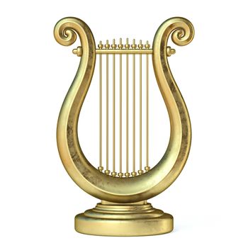 Golden lyre 3D render illustration isolated on white background