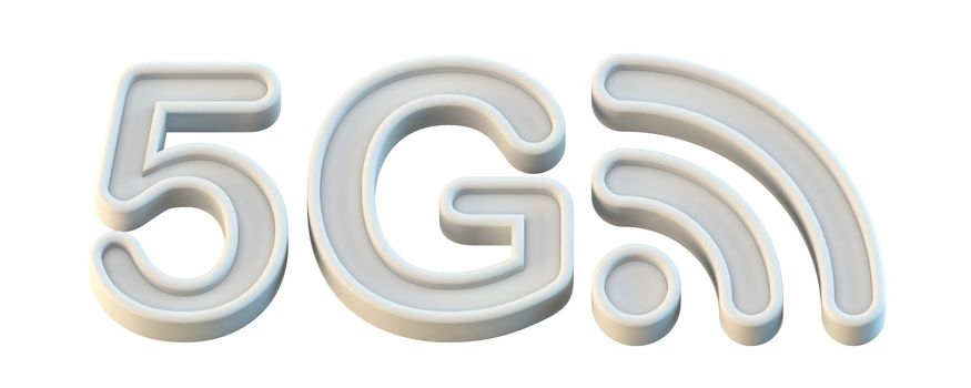 White 5G icon 3D render illustration isolated on white background