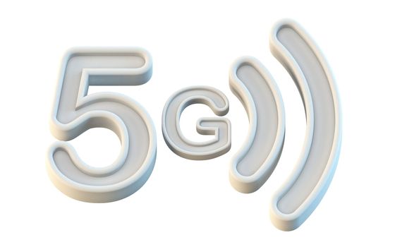 White 5G icon 3D render illustration isolated on white background