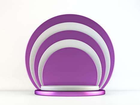 Purple white podium circle shapes 3D render illustration on white background