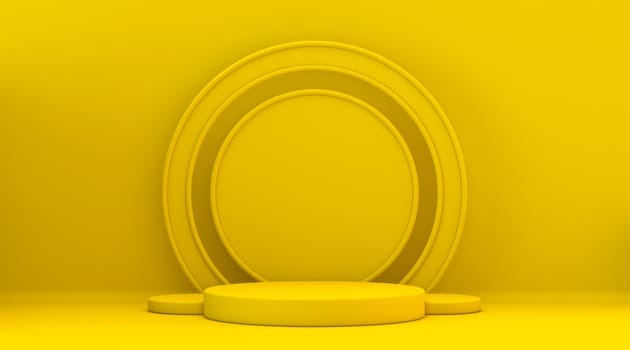 Yellow mock up winner podium circle shapes 3D render illustration on yellow background