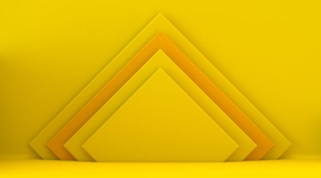 Yellow mock up winner podium rhombus shapes 3D render illustration on yellow background