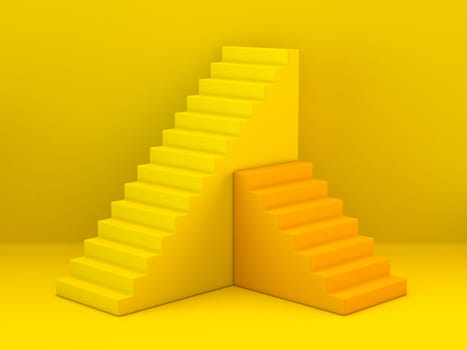 Yellow and orange abstract stairs 3D render illustration on yellow background