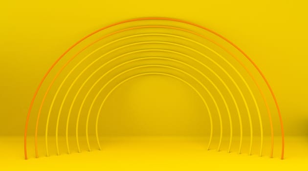 Concentric circles wires frame 3D render illustration on yellow background