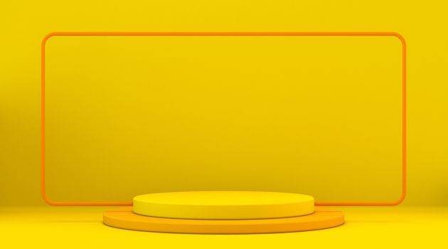 Orange frame podium 3D render illustration on yellow background