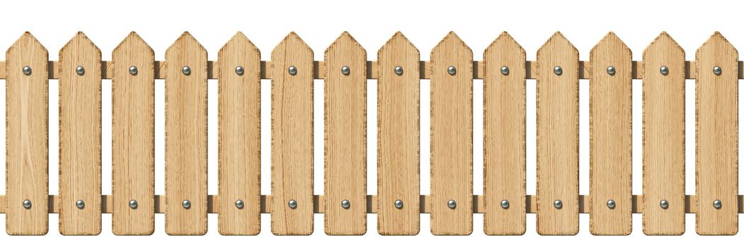 Wooden fence 3D render illustration isolated on white background