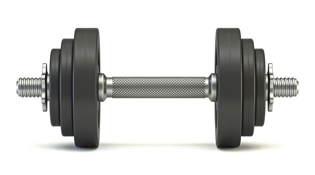 Black dumbbell Front view 3D render illustration isolated on white background