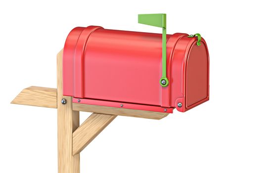 Mailbox with flag up closed 3D render illustration isolated on white background