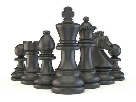 Black chess pieces 3D rendering illustration isolated on white background