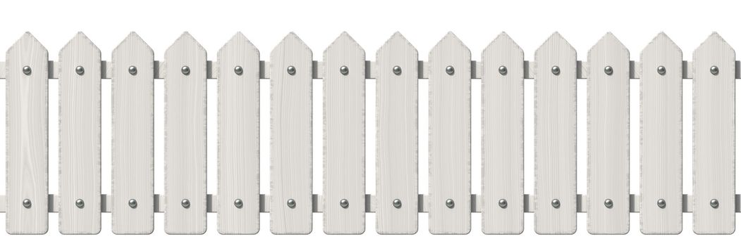 White wooden fence 3D render illustration isolated on white background