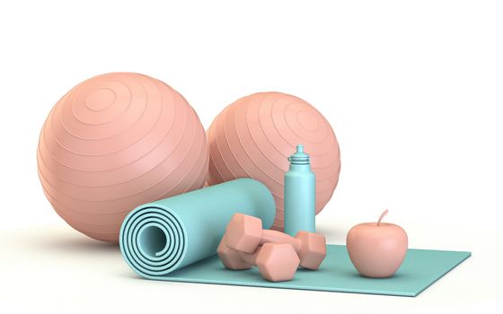 Blue pink fitness concept 3D rendering illustration isolated on white background