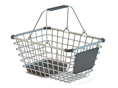 Metal shopping basket 3D rendering illustration isolated on white background