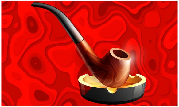 wooden pipe in a tray on abstract red background