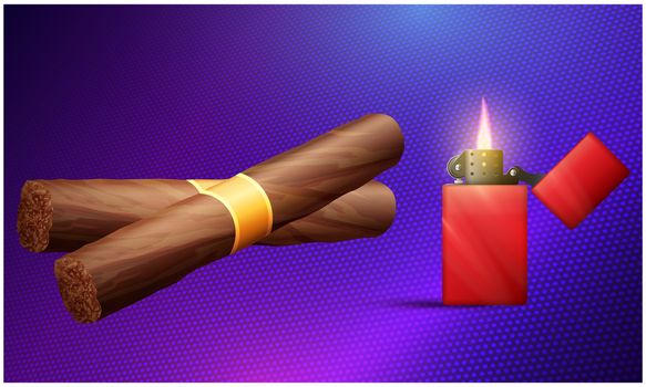 collection of cigar with light box on dark background