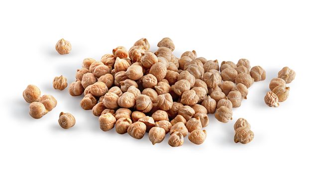 Heap of chickpeas isolated on white background