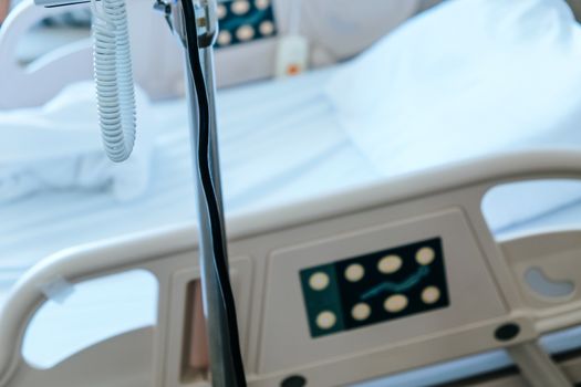 Close up of Patient bed with Elderly patients in hospital
