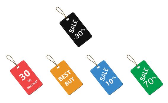 multicolor label tags set isolated on white background. price tags sign. flat style. sale tag set. multi labels symbol. all color sale labels.