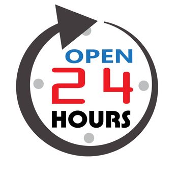 24 hour service sign on white background. open 24 hours icon for your web site design, logo, app, UI. 24 hours open customer service symbol. flat style. 