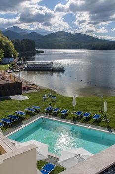 panorama of a lake in Tuscany at sunny day