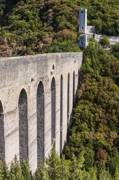 Towers' Bridge. One of the most famous Spoleto Landmarks in Umbria, Italy