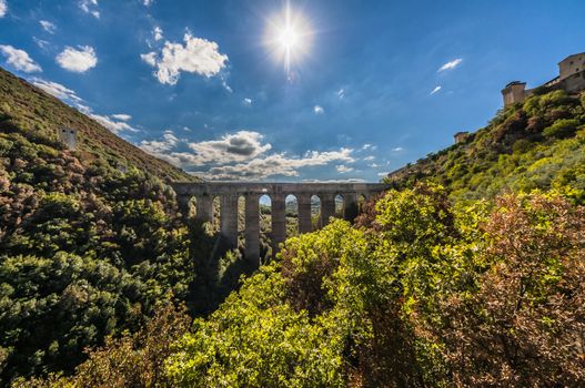 Towers' Bridge. One of the most famous Spoleto Landmarks in Umbria, Italy