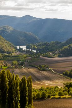 panorama of a lake in Tuscany at sunny day