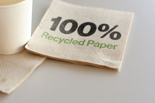 napkins made entirely of recycled paper. Eco sustainable napkin. Environmental protection. 100% recycled paper