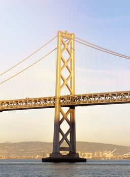 Tower of the Oakland Bay Bridge suspension bridge that connects the city of San Francisco with the island of Yerba Buena and the Oakland area