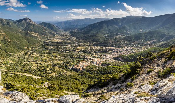Panoramic view on Urzulei, little country in the middle of Sardinia.