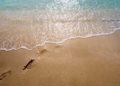 White bubble of Sea wave on fine sand at the beach