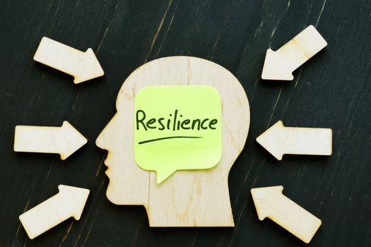 Resilience word on the wooden shape of head.