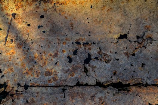Background rusty holey iron, rusty steel surface.
