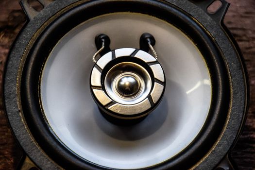 Combined car speaker, tweeter integrated in a large speaker.