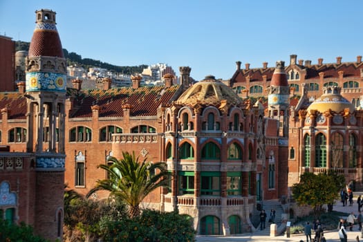 Barcelona, Spain - 7 March 2014: Hospital de Sant Pau, modernist architecture complex