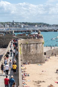 pedestrian path on Fort Saint malo fortification in Saint Malo, France