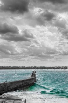 Stunning partially colored view of Saint Malo lighthouse, Saint Malo, France
